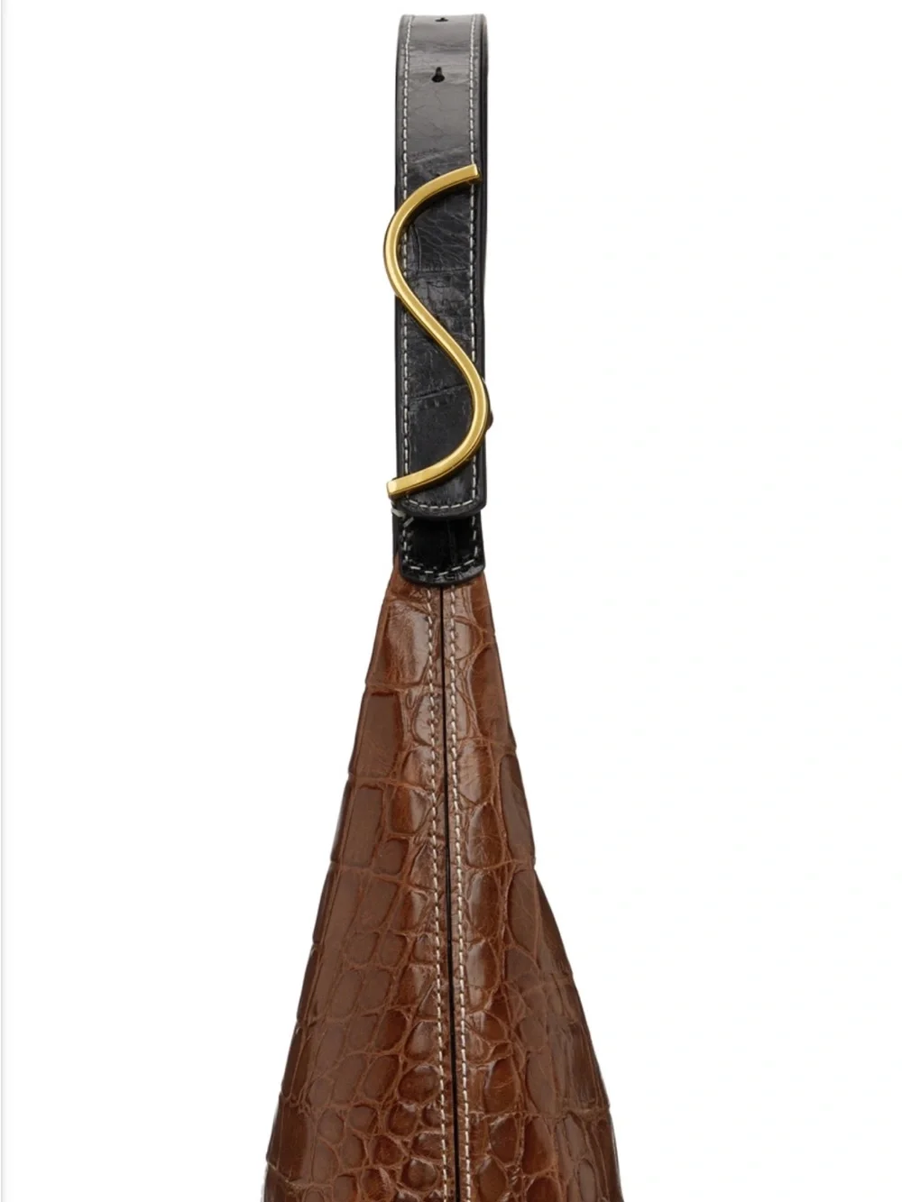 STAUD Black and Brown Croc embossed Scotty Bag